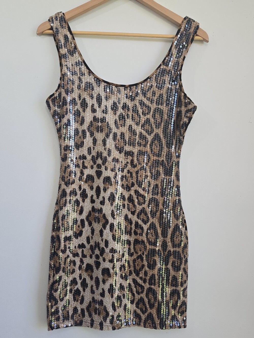 Forever 21 Leopard Print Sequin Bodycon Mini Dress Size S Party Hoco Dress Y2K - Picture 3 of 5